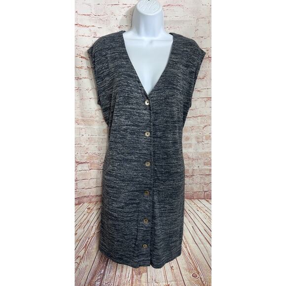 Aritzia Wilfred Free Kemesky Heathered Gray Blue Dress Sz M Sleeveless Button - Picture 2 of 7
